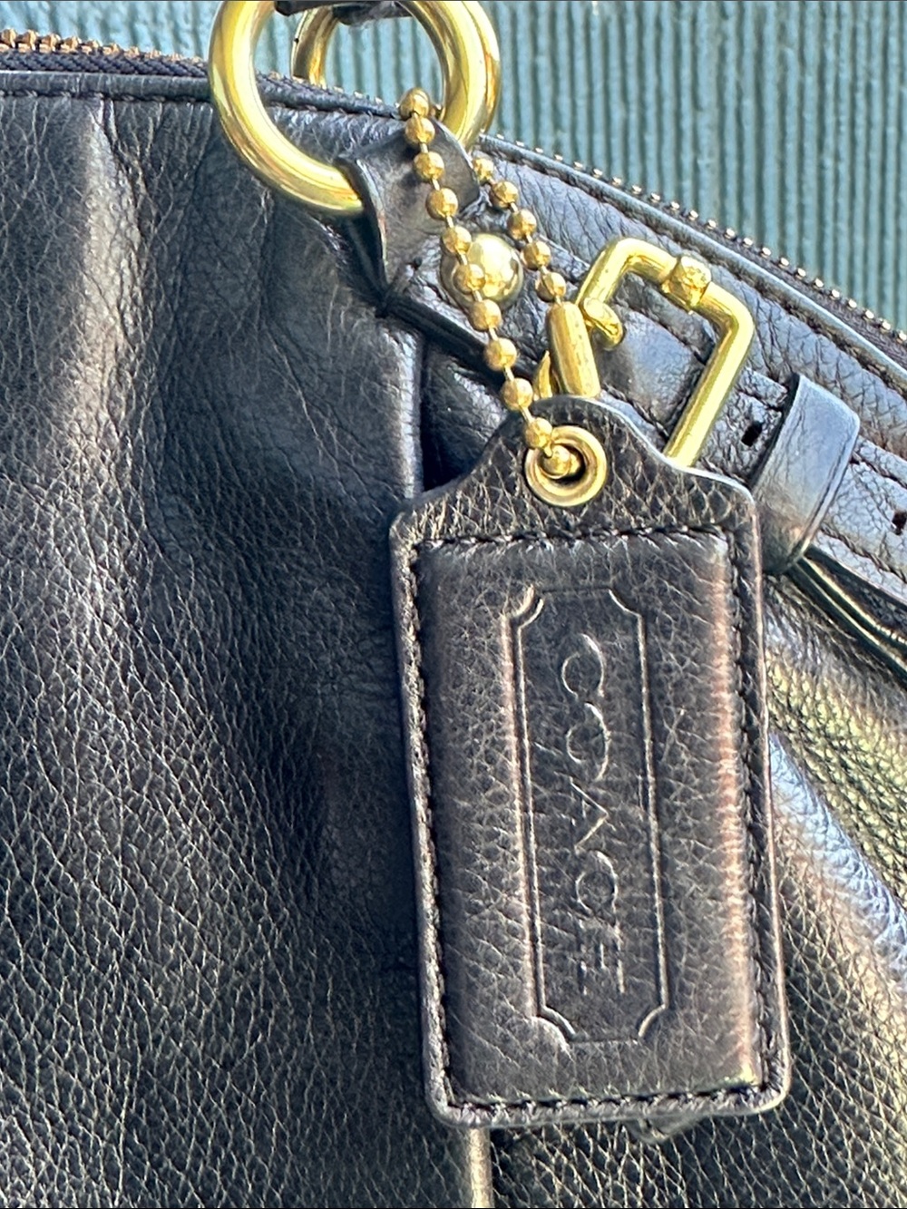 Coach Black Pebbled Leather Shoulder Bag with Gold Accents